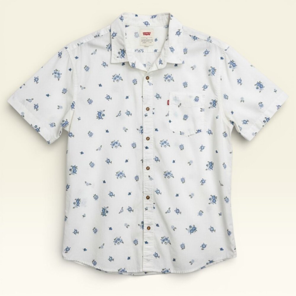 Levi's Men's XL Short Sleeve Button Front White Blue Floral Ditsy Print Shirt